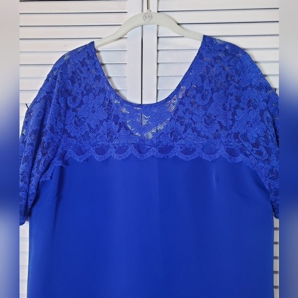 Badgley Mischka Belle Dress‎  Blue Lace Short Sleeve , Size 14 - Picture 5 of 13